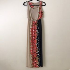 Taupe/Orange/Black Maxi Dress